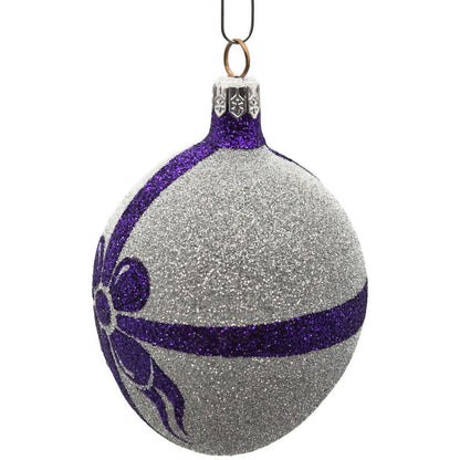 Patricia Breen Eggs Silver Purple Bow Glittered Easter Christmas Ornament 9873