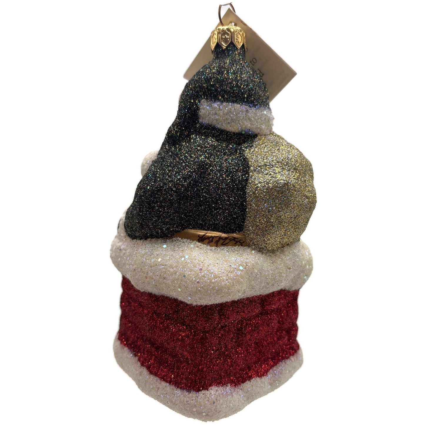 Larry Fraga Glitter Series Santa Claus in Chimney Glass Christmas Tree Ornament