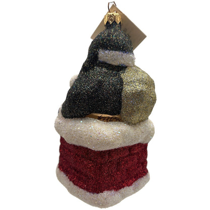 Larry Fraga Glitter Series Santa Claus in Chimney Glass Christmas Tree Ornament
