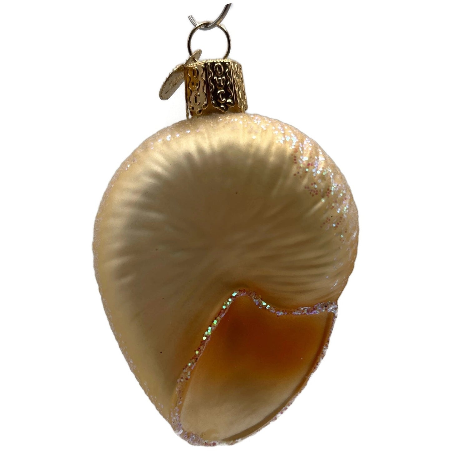 Spiral Shell Gold Glitter Ornament Blown Glass Merck Family Old World Christmas