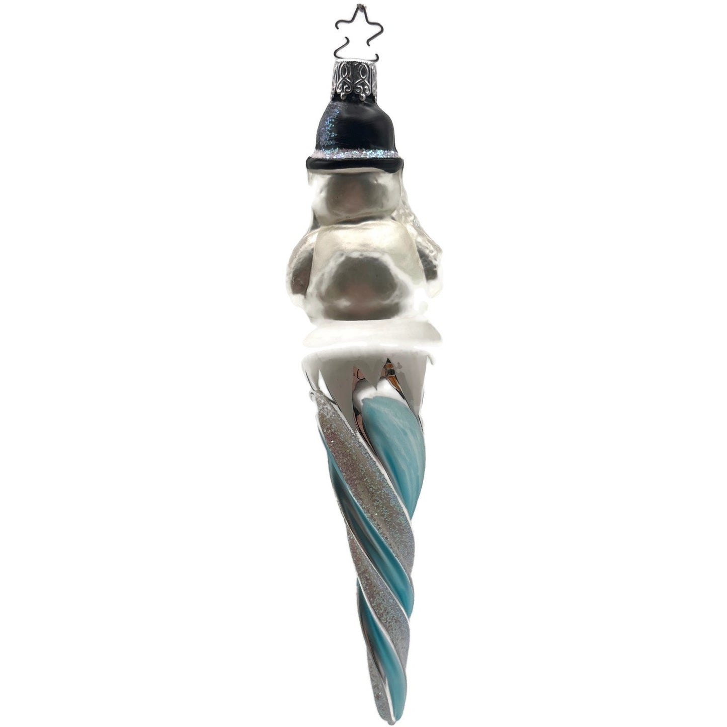Inge Glas Snowman Icicle Blue White German Glass Christmas Ornament 7 inch