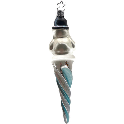 Inge Glas Snowman Icicle Blue White German Glass Christmas Ornament 7 inch