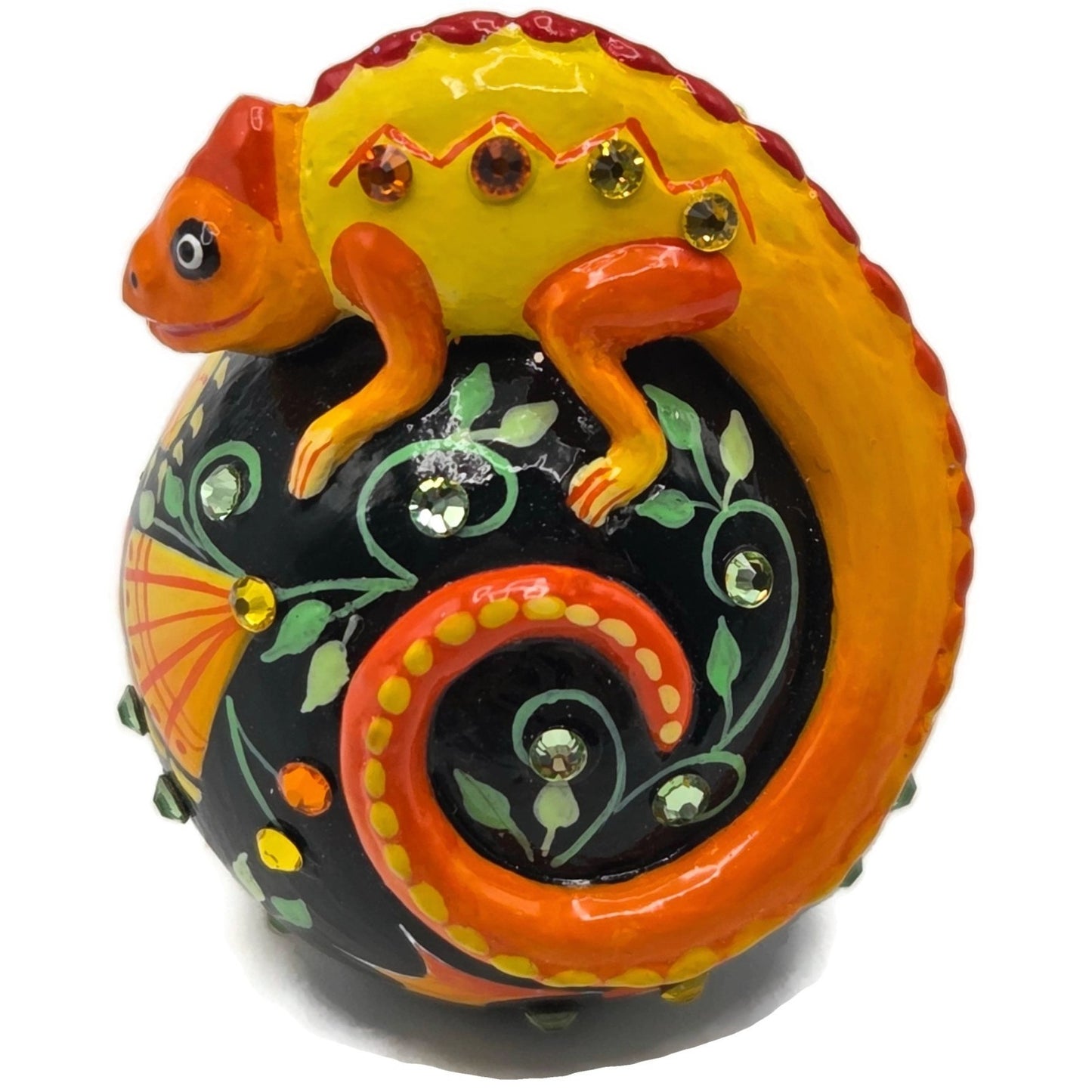 Patricia Breen Miniature Chameleon Sculpture Russian Fable Floral Christmas