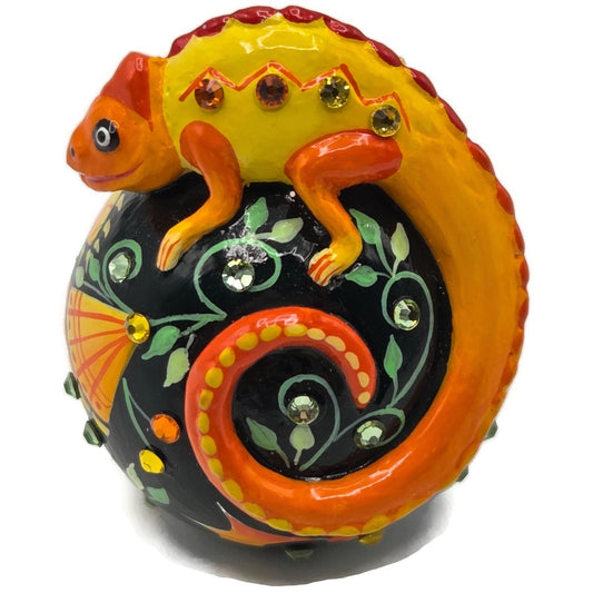 Patricia Breen Miniature Chameleon Sculpture Russian Fable Floral Christmas