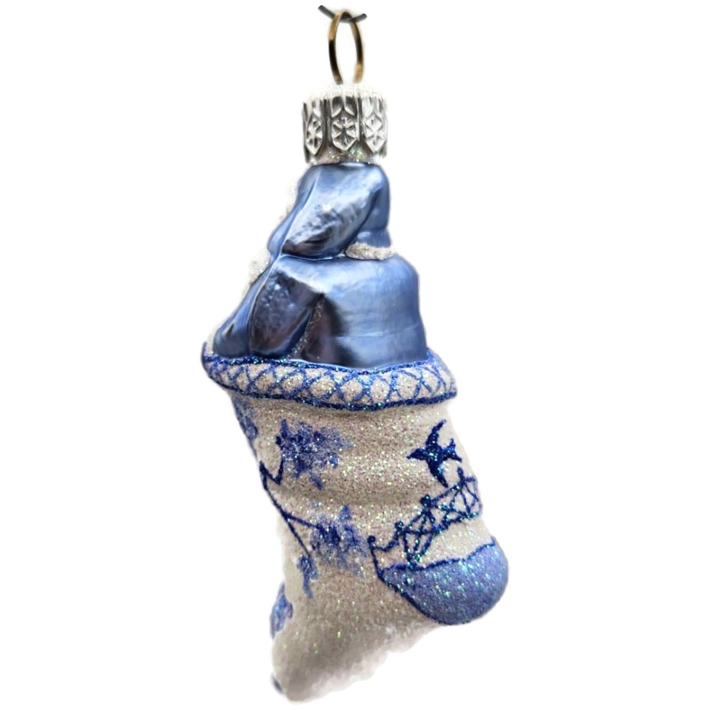 Patricia Breen Tiny Stocking Santa Blue Willow Spring Christmas Tree Ornament NM