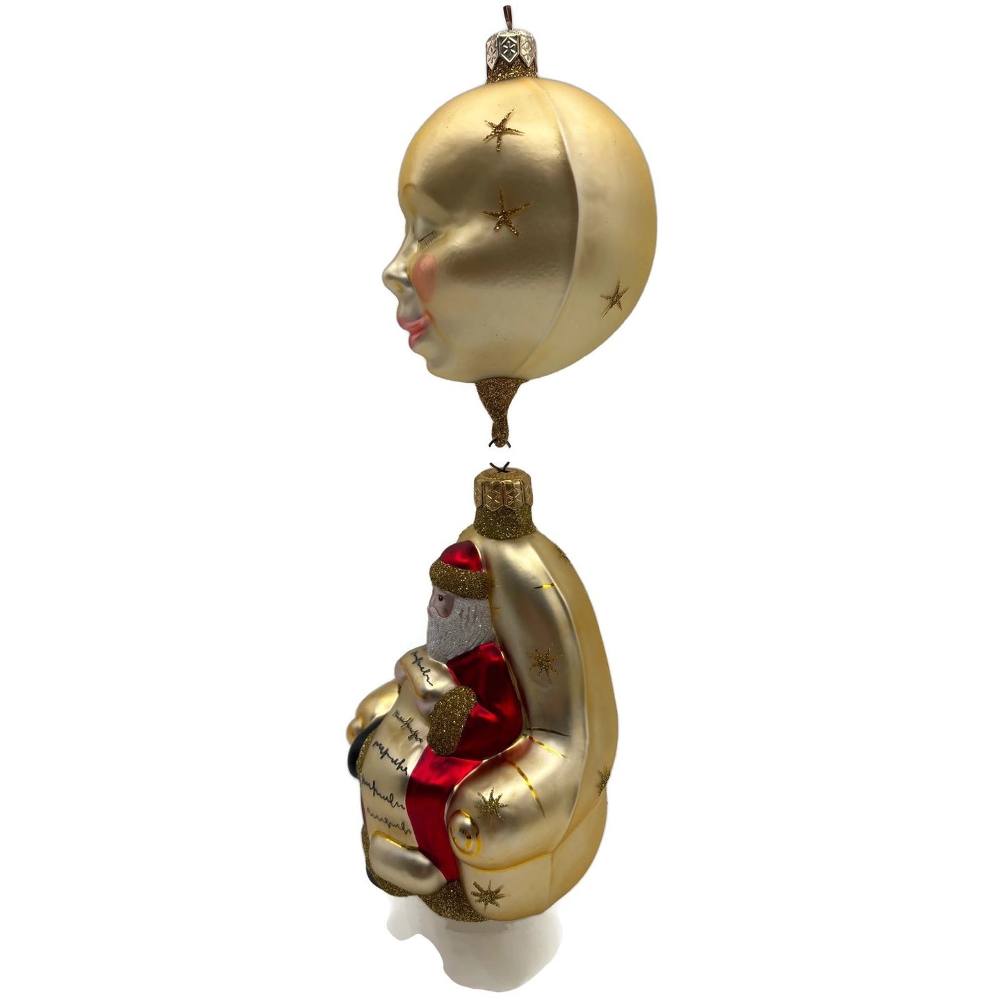 Patricia Breen Checking His List Gold Red Matte Moon Stars Christmas Ornament