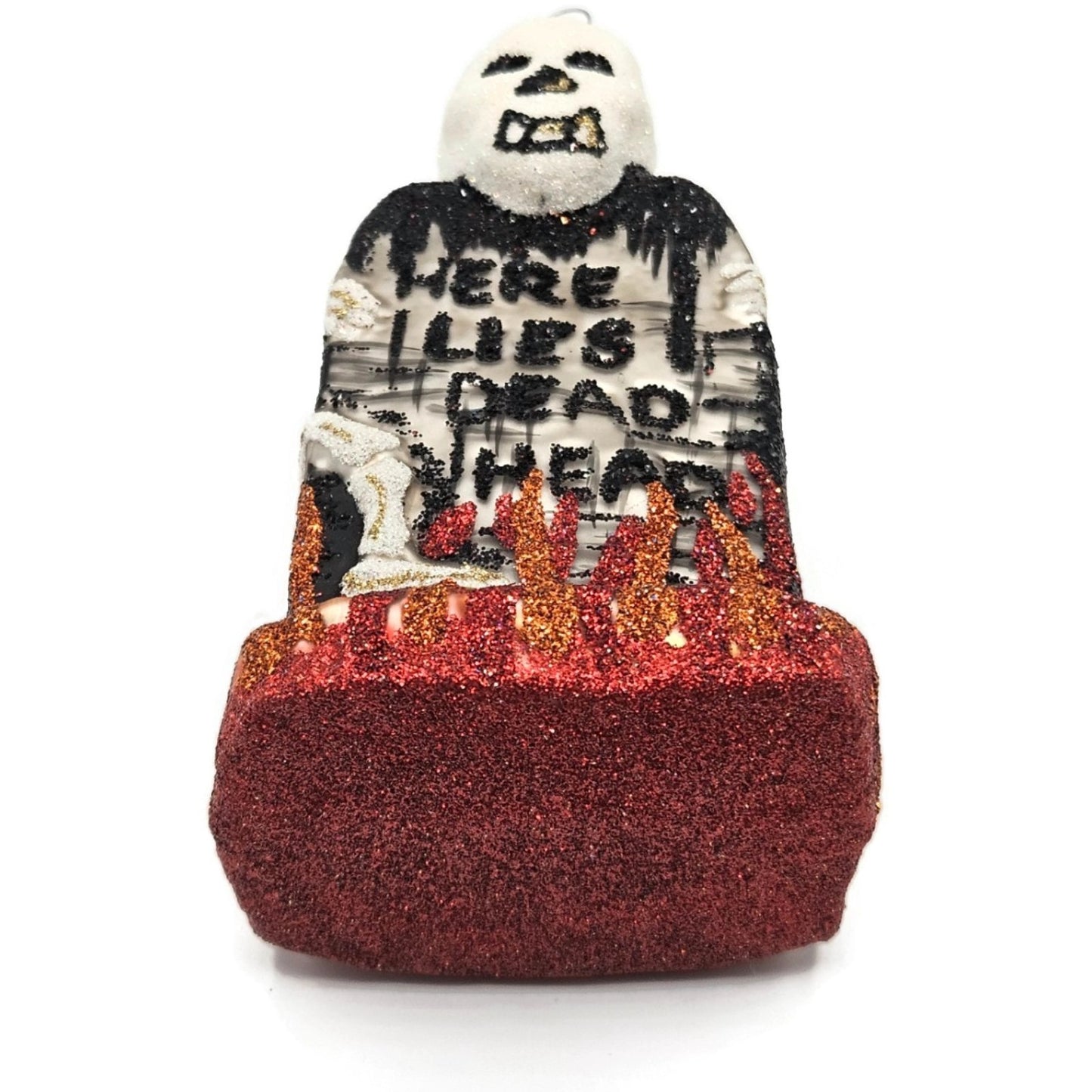Larry Fraga Graveyard Marker Skeleton Glass Halloween Christmas Ornament 5961