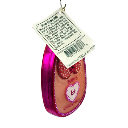 Pink Baby Bib Girl Babys First Christmas Holiday Dinner Old World Christmas OWC