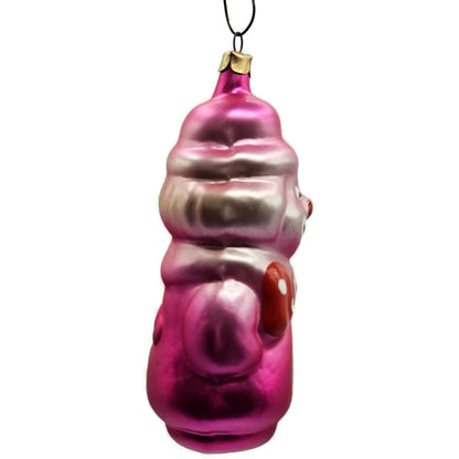 Russian Glass Circus Clown Pink Polka Dot Red Bow Christmas Tree Ornament