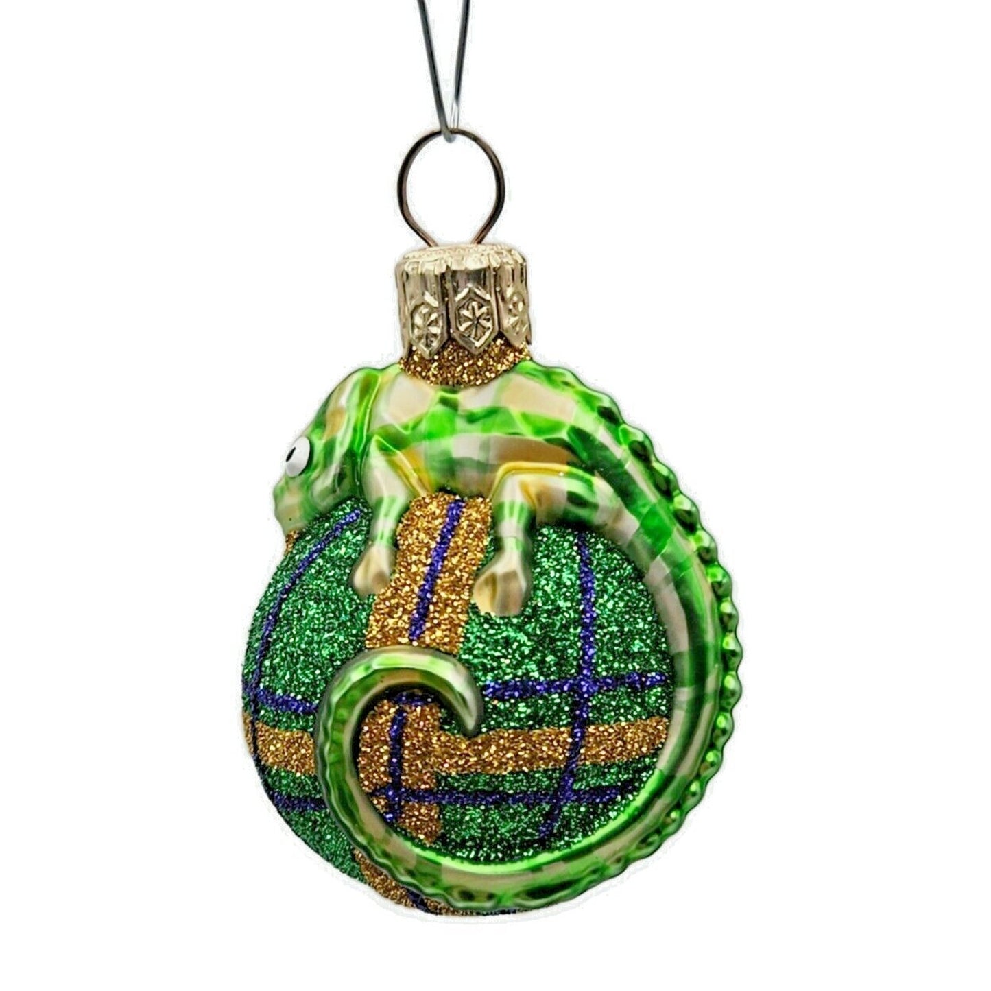 Patricia Breen Miniature Chameleon Plaid Green Christmas Holiday Tree Ornament