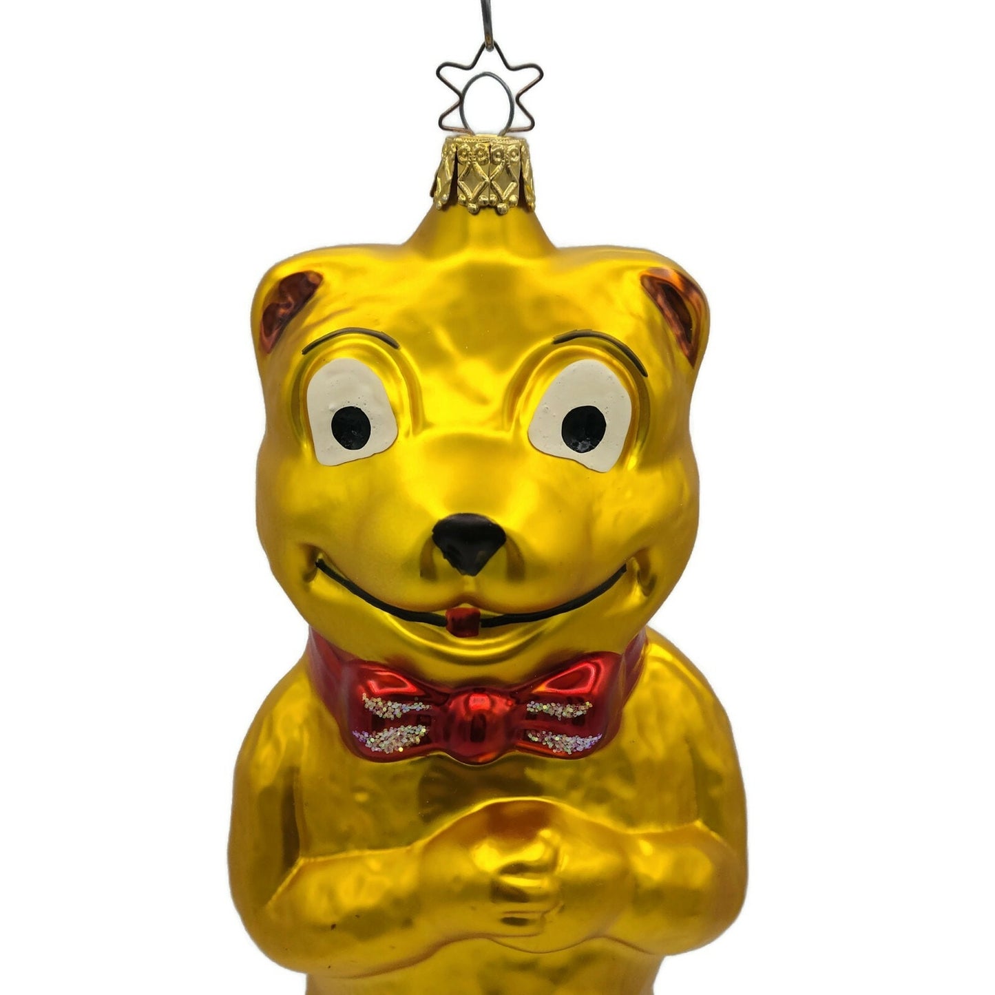 Old World Christmas Teddy Bear Red Bow Tie Gold Inge Glass Holiday Ornament