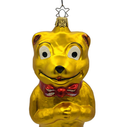 Old World Christmas Teddy Bear Red Bow Tie Gold Inge Glass Holiday Ornament