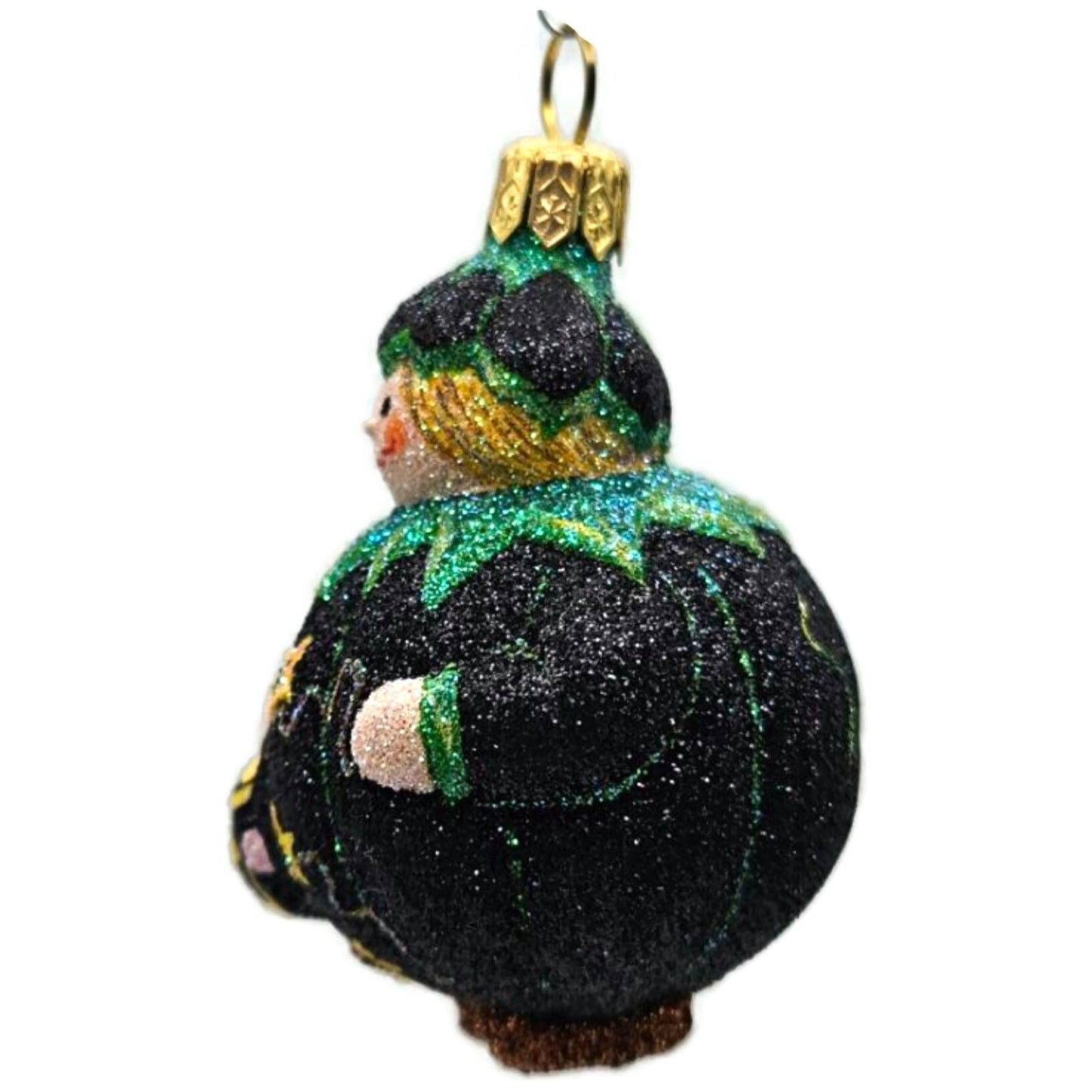 Patricia Breen Trickster Pumpkin Back Black Orange Glass Halloween Ornament 2651