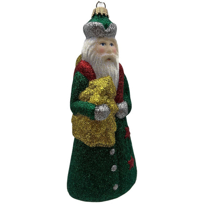 Larry Fraga Mr. Fabulous Glitter Series Green Gold Santa Christmas Ornament