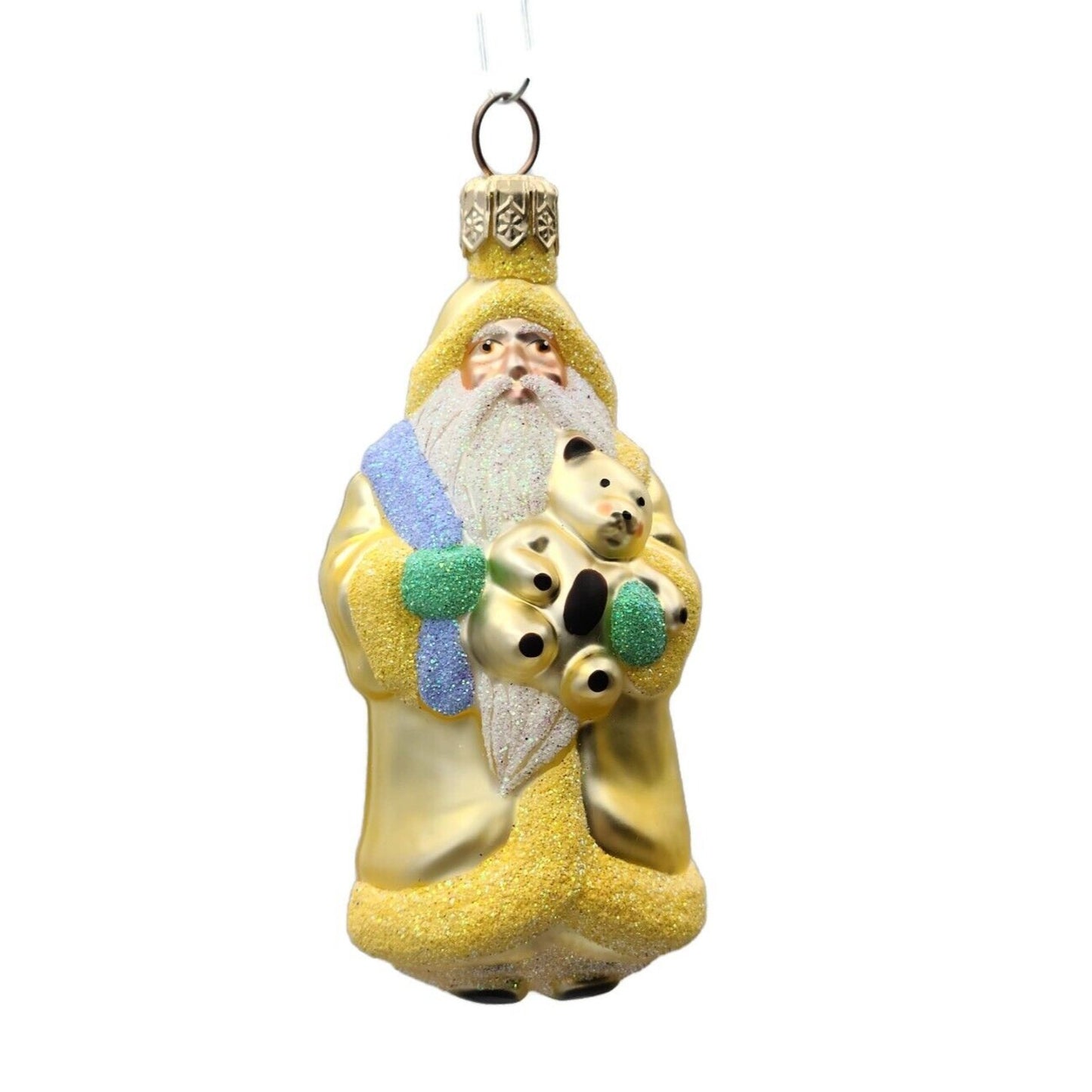 Patricia Breen Miniature Santa Claus and Teddy Yellow Christmas Tree Ornament