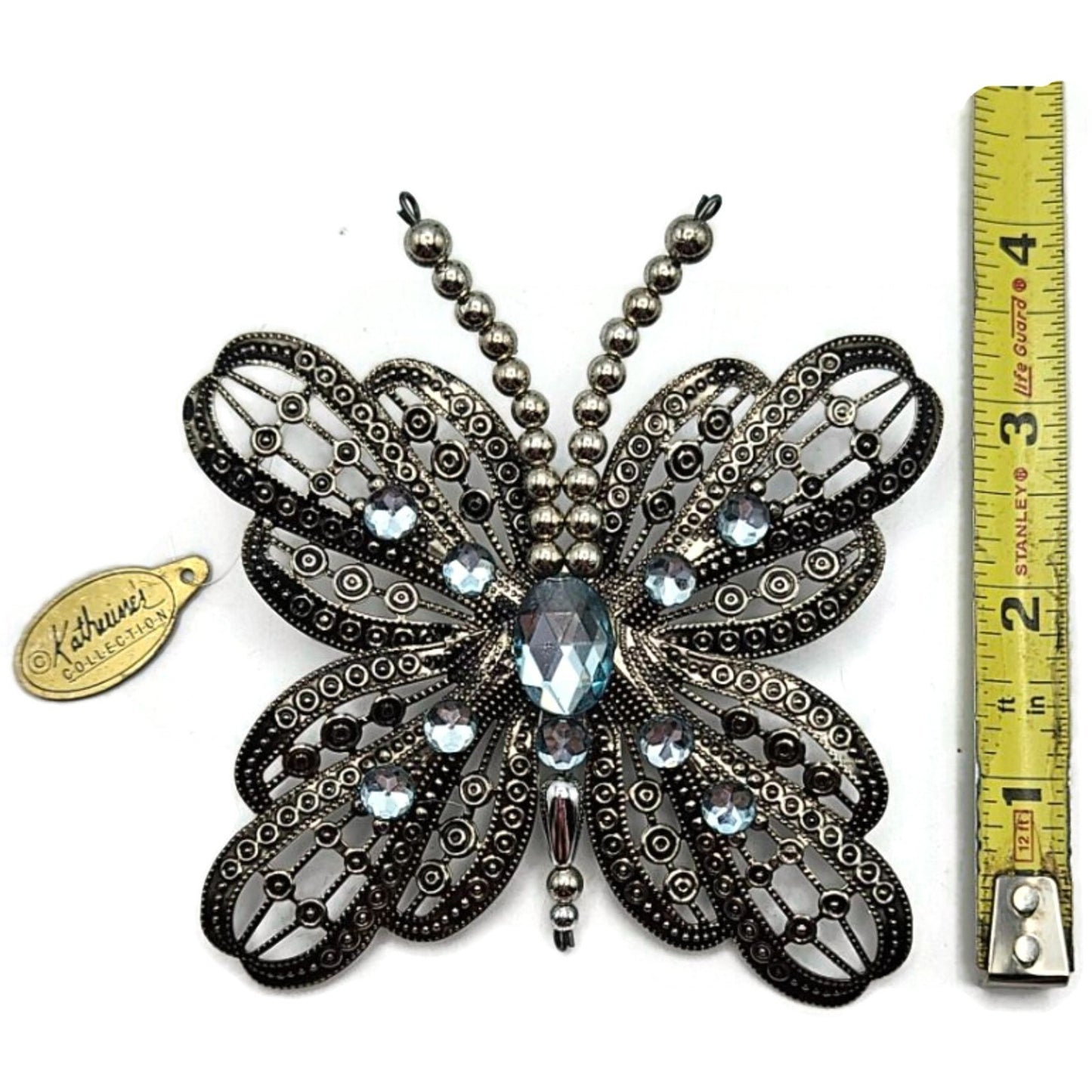 Katherines Collection Filigree Butterfly Clip On Ornament Aqua Blue Rhinestones