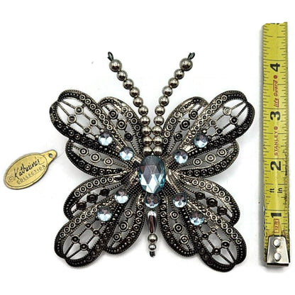 Katherines Collection Filigree Butterfly Clip On Ornament Aqua Blue Rhinestones