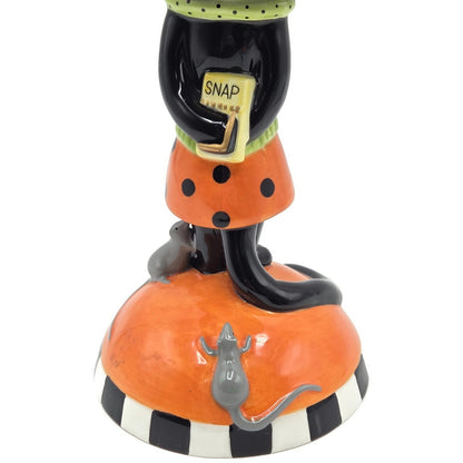 Department 56 Halloween Google Eye Black Cat Goblet Ceramic Candy Dish Party