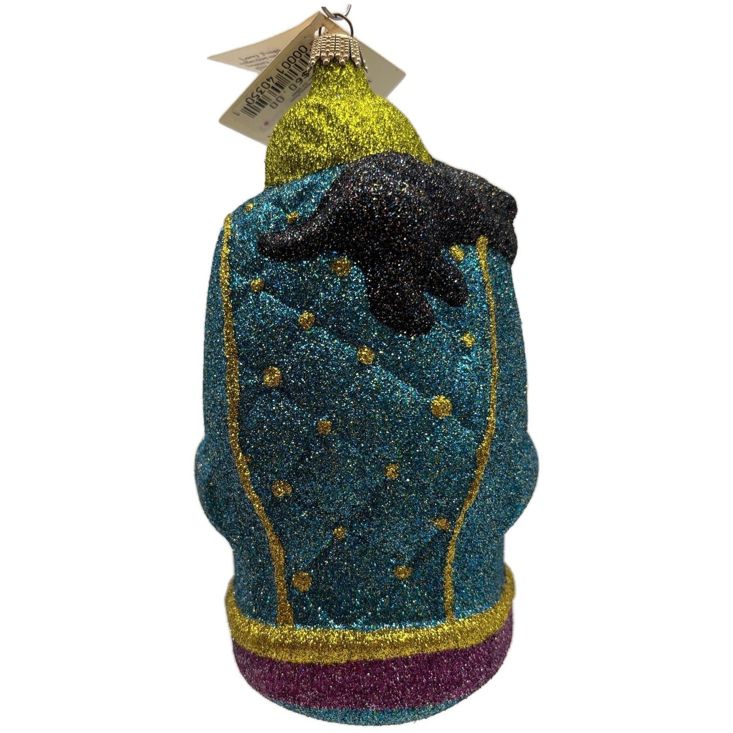 Larry Fraga Settling In Yellow Santa Claus Black Bear Glitter Christmas Ornament