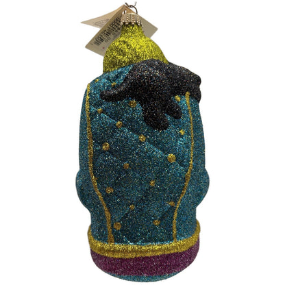 Larry Fraga Settling In Yellow Santa Claus Black Bear Glitter Christmas Ornament