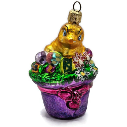 Christopher Radko Spring Derby Chick in a Hat Basket Easter Ornament 982900