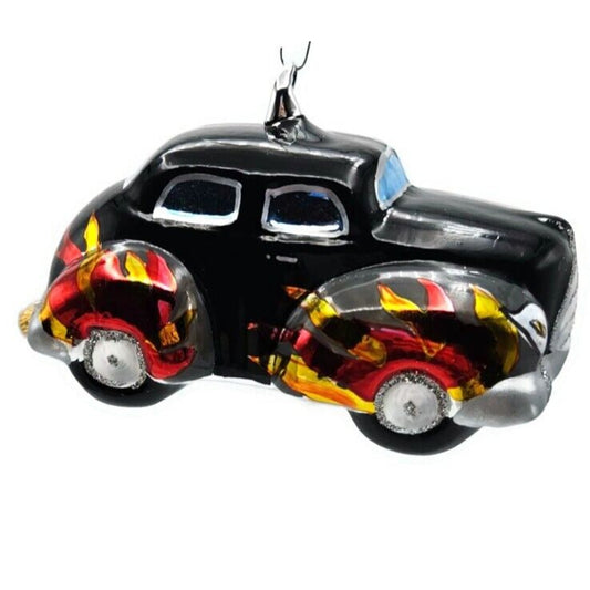 Christopher Radko Hot Wheels Black Hot Rod Car Christmas Tree Ornament 98-1420