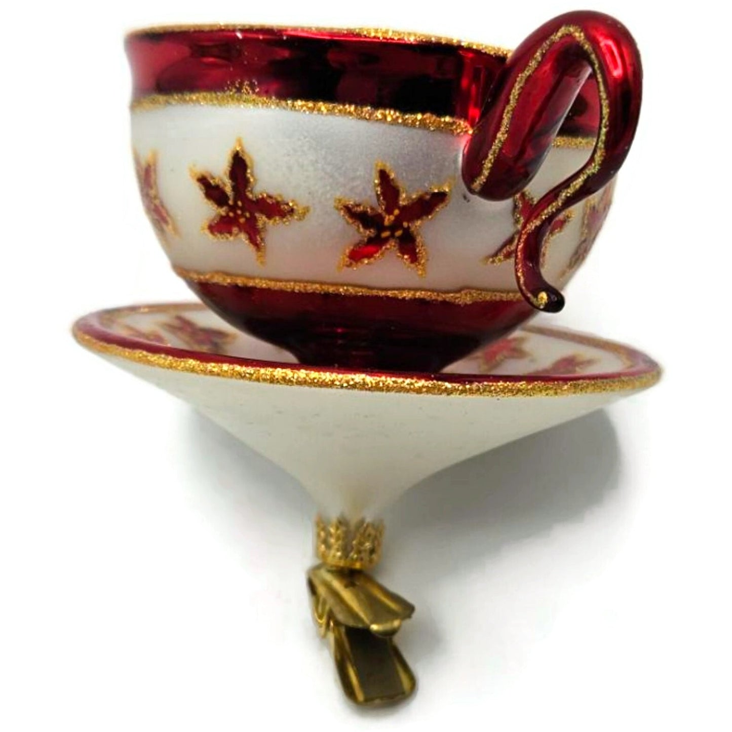 Christopher Radko Christmas Cups Poinsettia Red Teacup Clip On Ornament 3010532