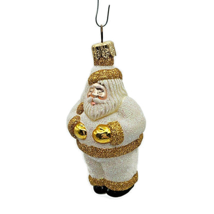 Patricia Breen Miniature Ho Ho Ho Santa Claus Pearl Gold Christmas Tree Ornament
