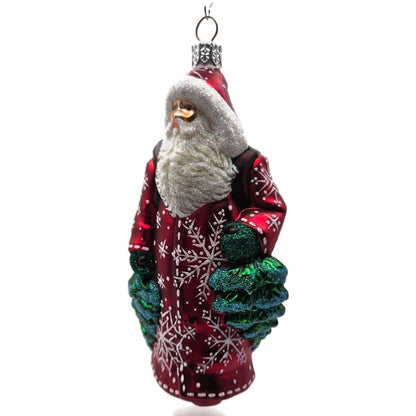 Patricia Breen Through The Woods Red Santa Pine Trees Snow Christmas Ornament