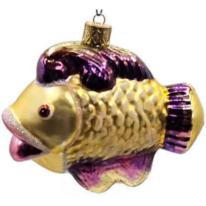 Katherines Creations Gold Fish Pink Lips Glitter Nautical Christmas Ornament