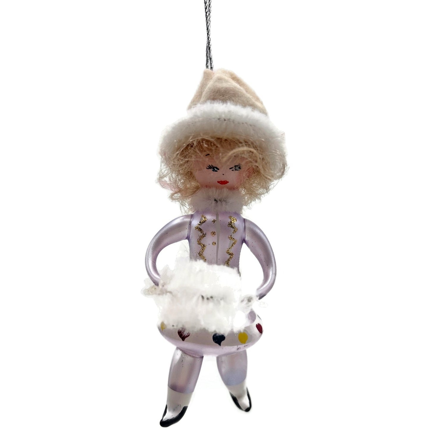 De Carlini Girl Skater With Muff White Hat Italian Glass Christmas Ornament