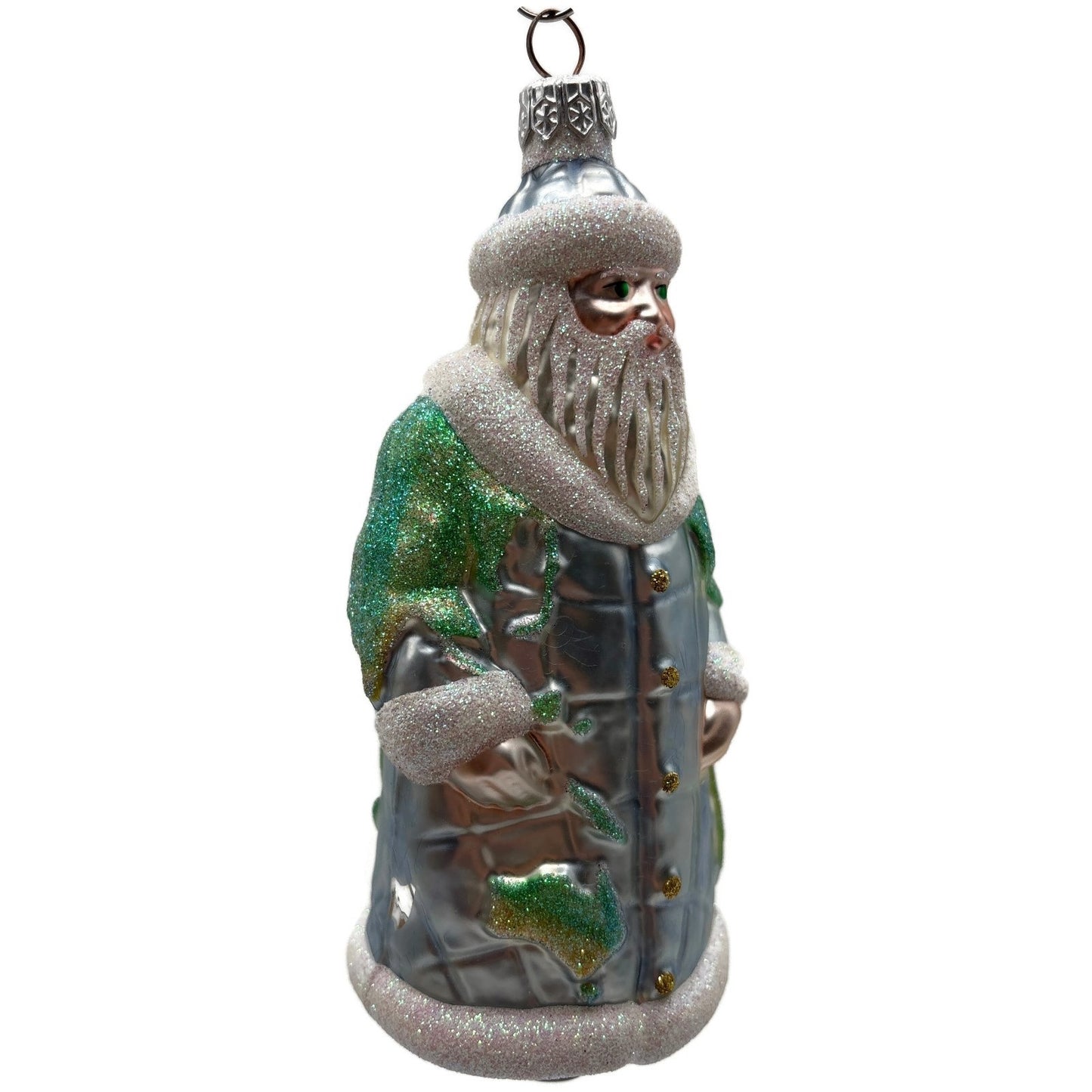 Patricia Breen Global Santa Glittered Continents Blue Green Christmas Ornament