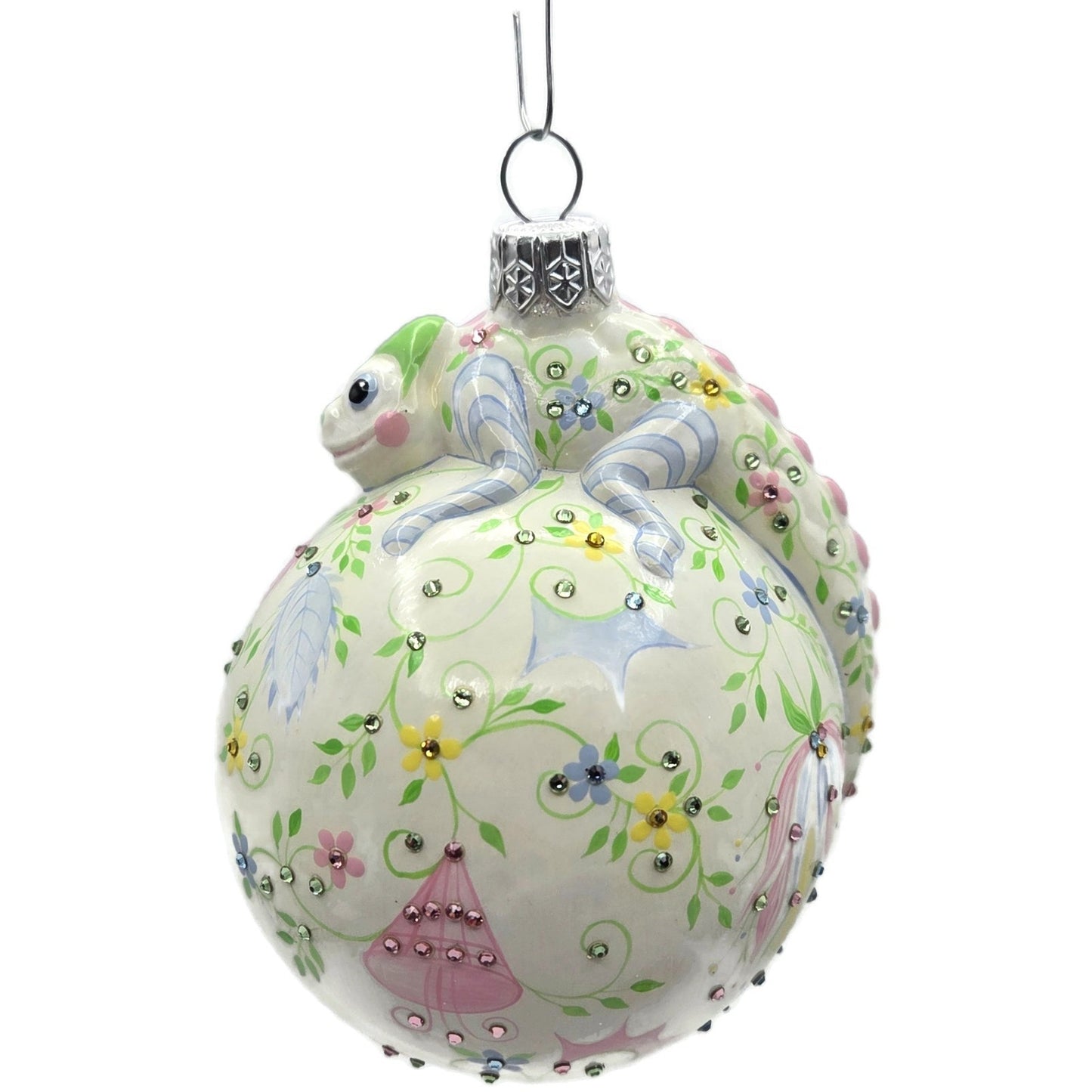 Patricia Breen Happy Holidays Hamish Chameleon Floral Reflector Ornament 3163