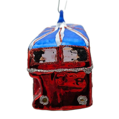 London England Double Decker Red Bus Glass Christmas Holiday Tree Ornament