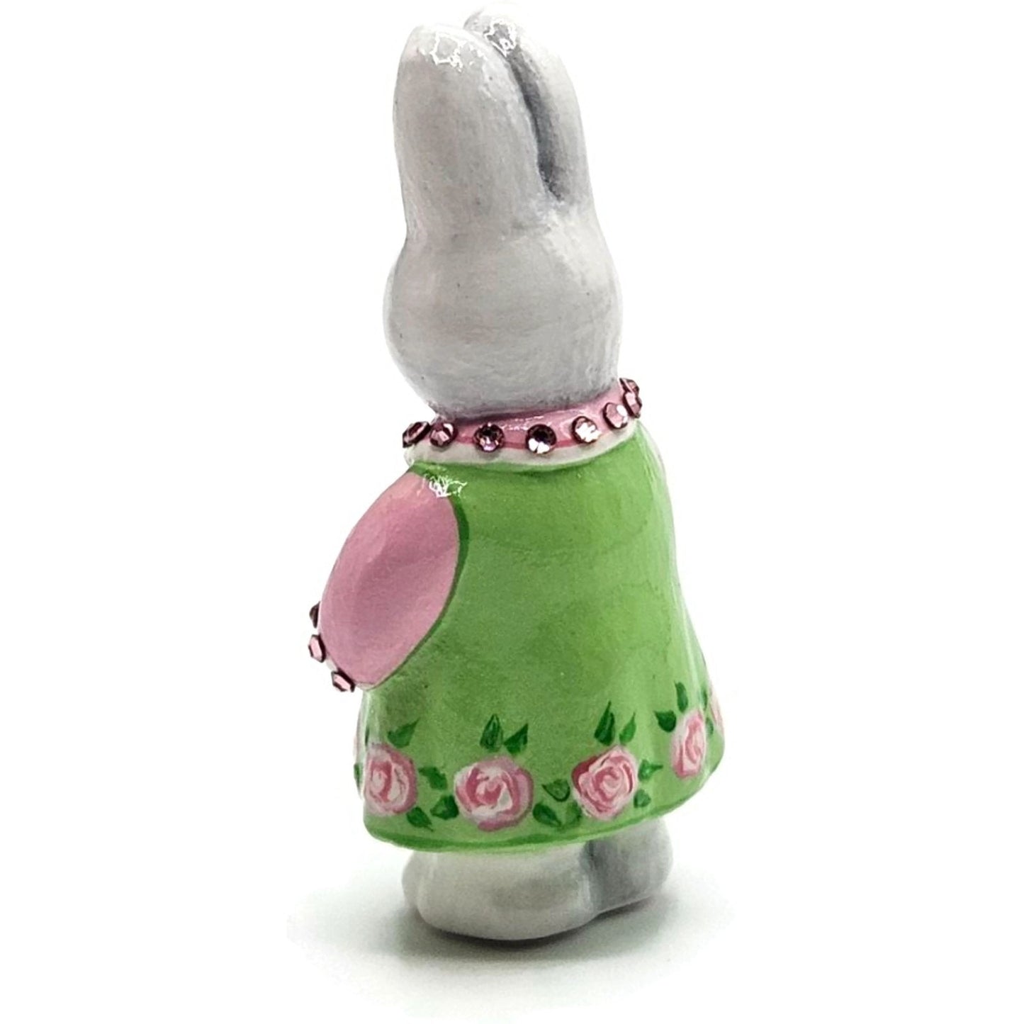 Patricia Breen Miniature Sculpture Bunny Girl Green Pink Roses Easter Ornament