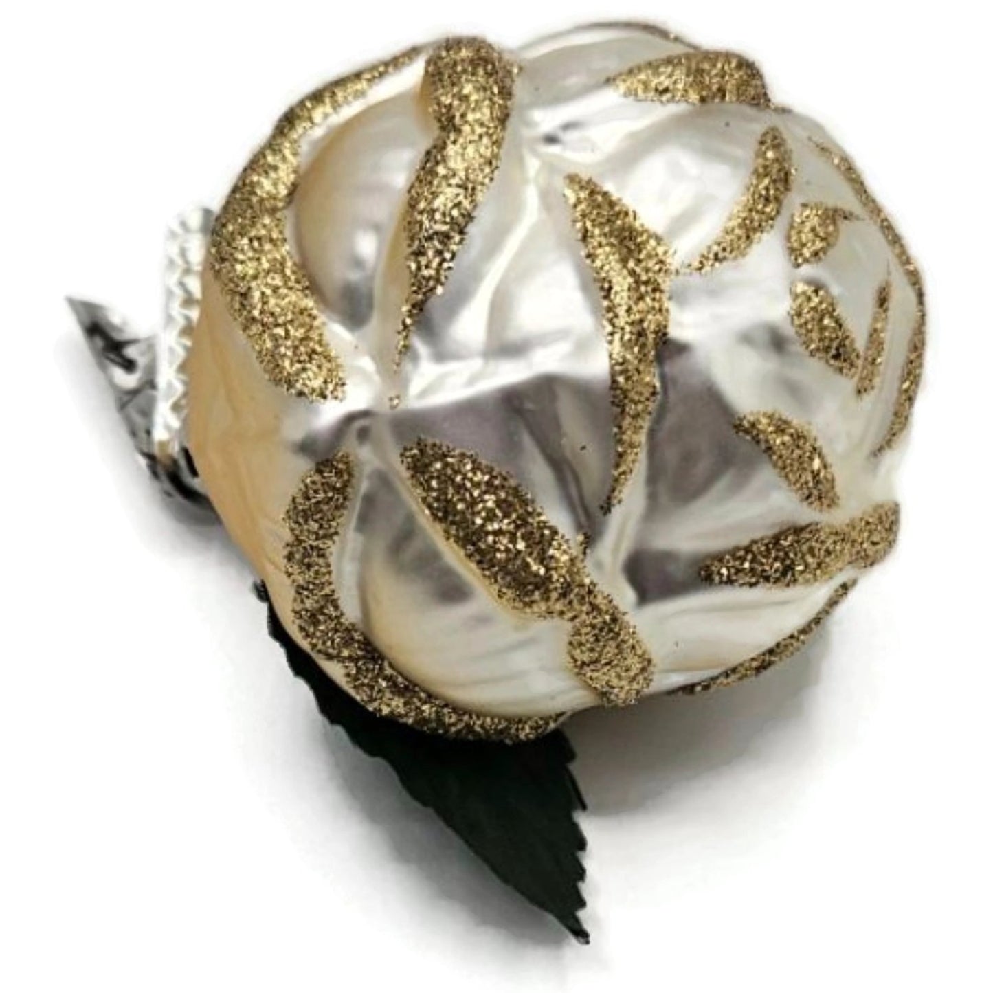 Clip On Rose Pearl Ivory Floral Old World Christmas Glass Ornament Inge Glas