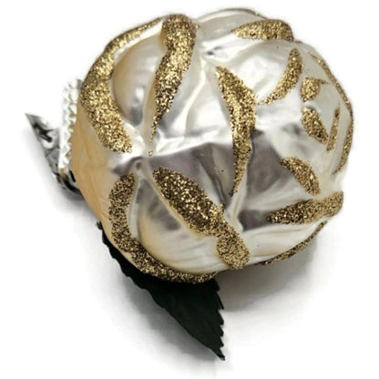 Clip On Rose Pearl Ivory Floral Old World Christmas Glass Ornament Inge Glas