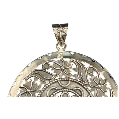 Doug Paulus Silver Floral Filigree Round Medallion Pendant 925 Sterling Silver
