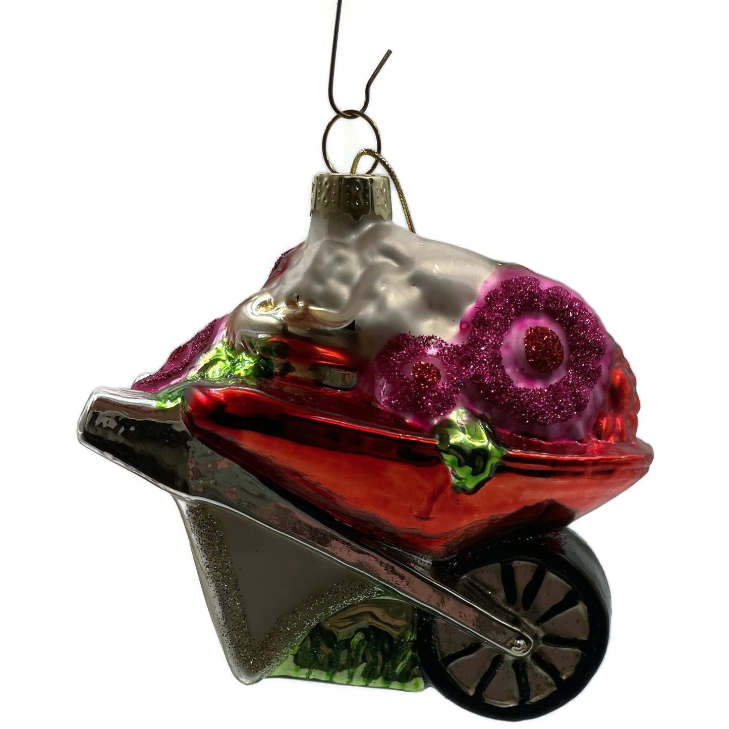 Ornament Floral Wheelbarrow Garden Flowers Blown Glass Christmas Holiday Tree