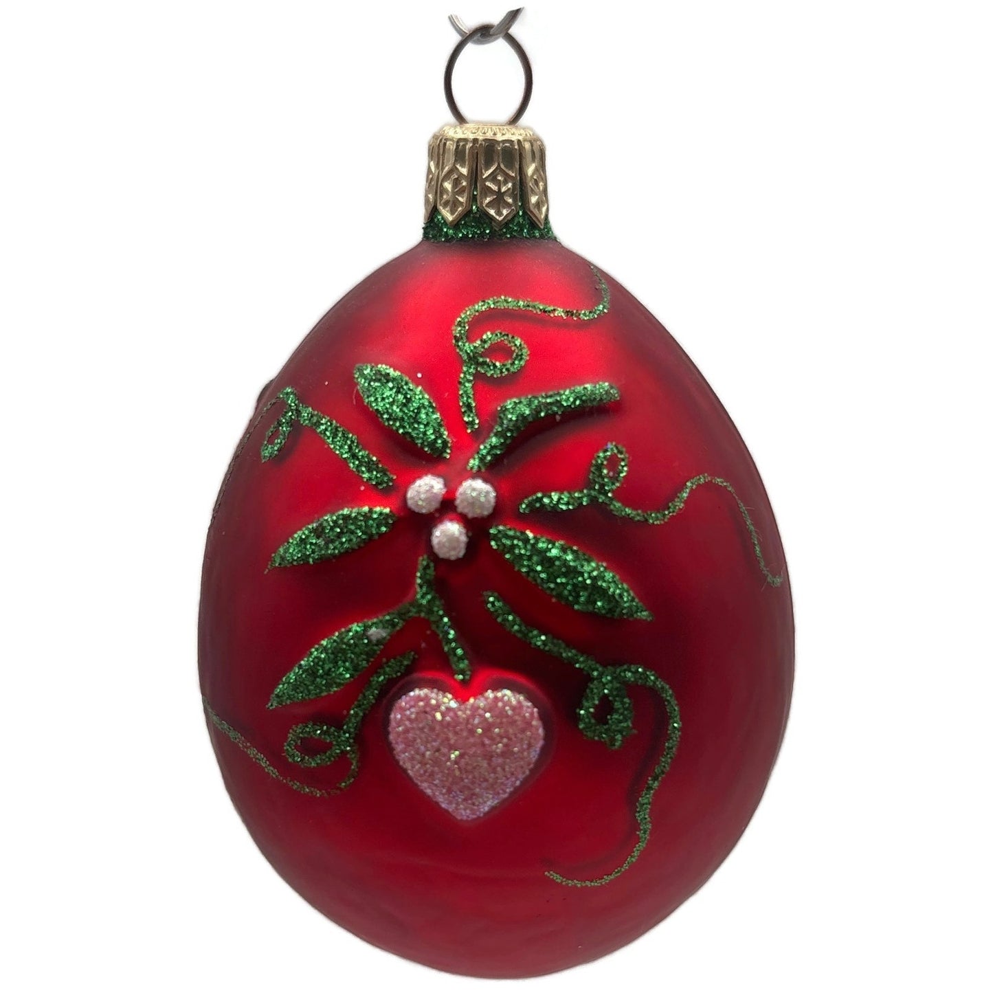 Patricia Breen Mistletoe Egg Shiny Red Green Heart Christmas Tree Ornament