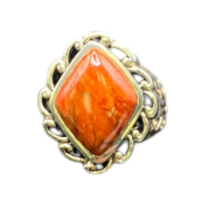Orange Jasper Ring Gemstone 925 Sterling Silver Cocktail NK Thailand Size 8