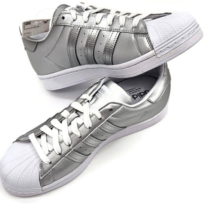 Adidas Superstar Silver Metallic Leather Shoes Ladies Size 9 Shell Toe FY1155