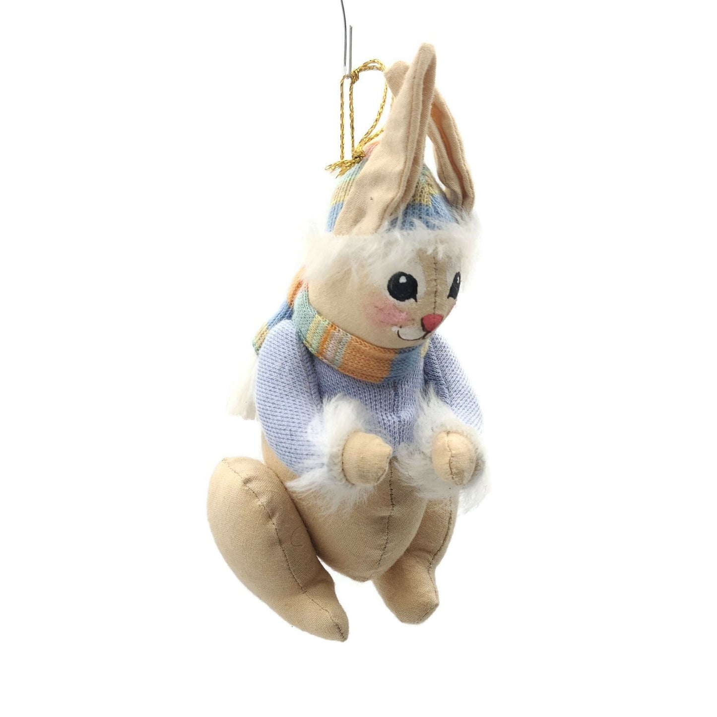 Gladys Boalt Rabbit Blue Muffler Sweater Handmade Fabric Christmas Ornament