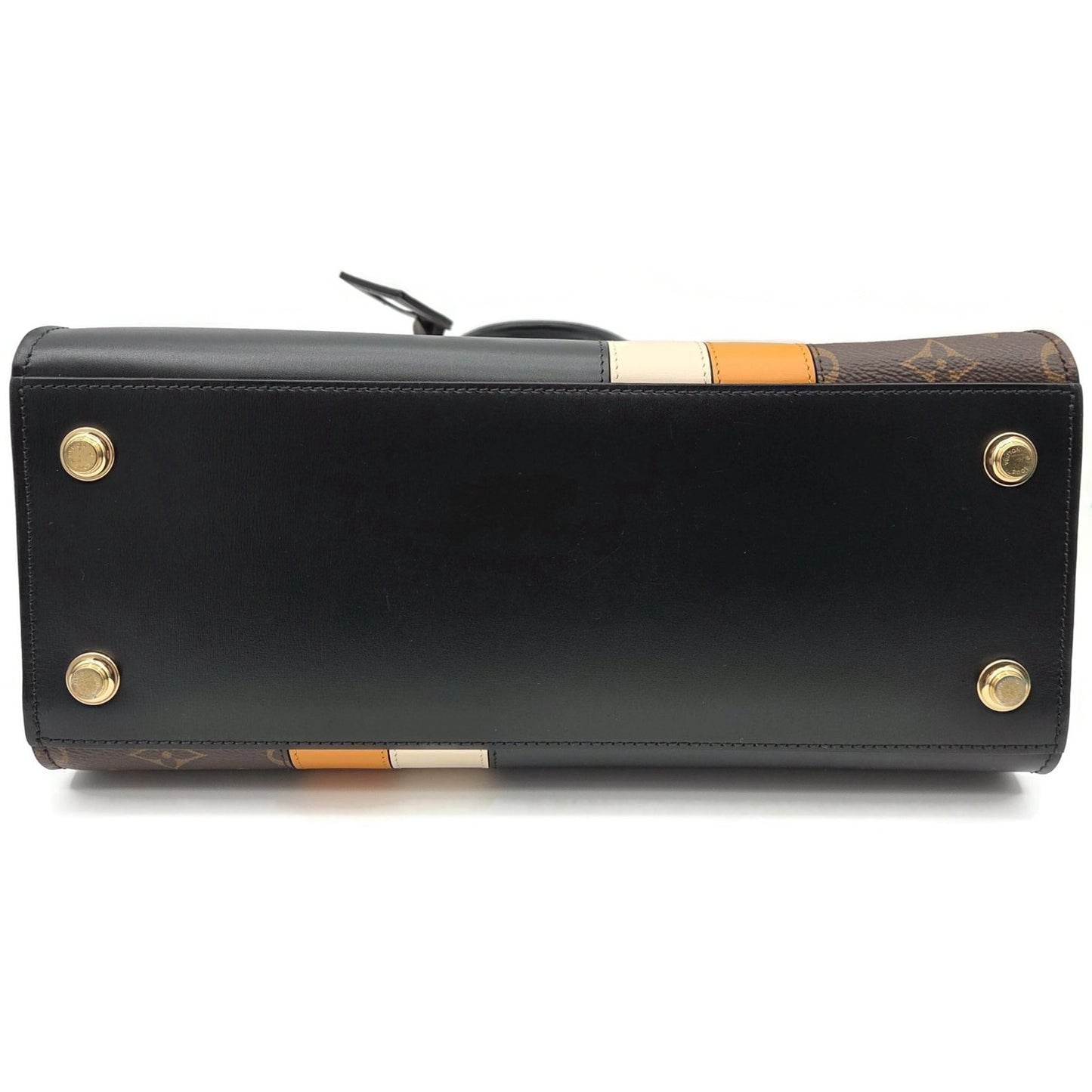 Louis Vuitton City Steamer MM Handbag M55433 Black Calfskin Monogram Stripe Bag