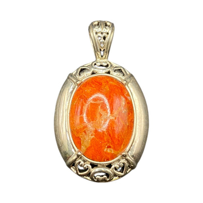 Orange Spiny Oyster Shell Oval Shaped Pendant 925 Sterling Silver NK Thailand