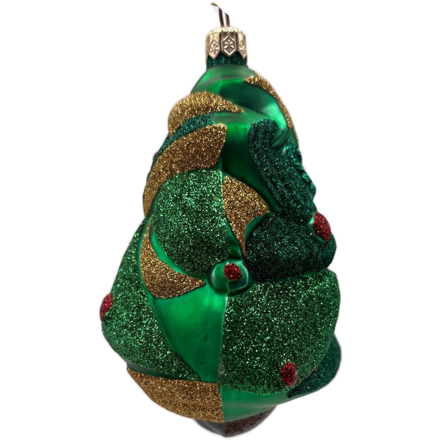 Patricia Breen Cubist Tree Green Red Gold Star Glittered Art Christmas Ornament