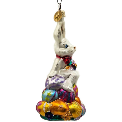 Christopher Radko Egg Hop Easter Bunny Egg Holiday Glass Ornament 004960