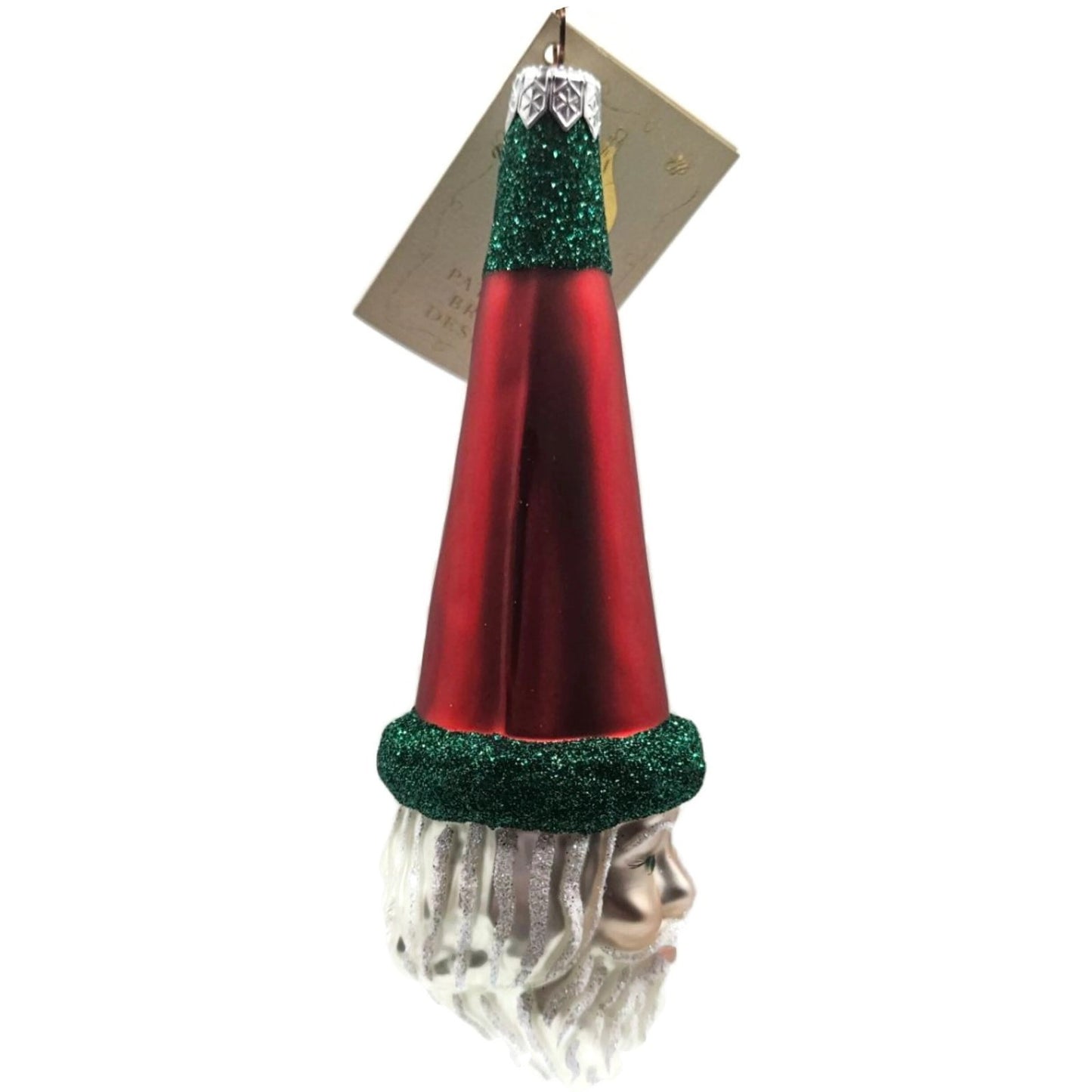 Patricia Breen Wink of His Eye Red Hat Santa Head Green Christmas Tree Ornament