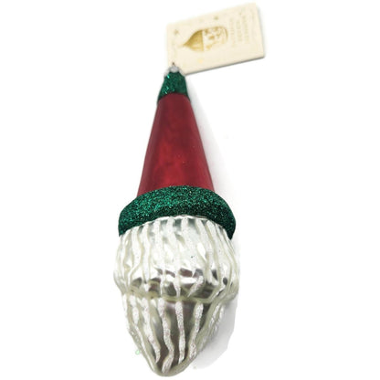 Patricia Breen Wink of His Eye Red Hat Santa Head Green Christmas Tree Ornament