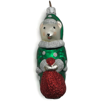 Patricia Breen Festive Mouse Green Silver Dots Christmas Holiday Tree Ornament